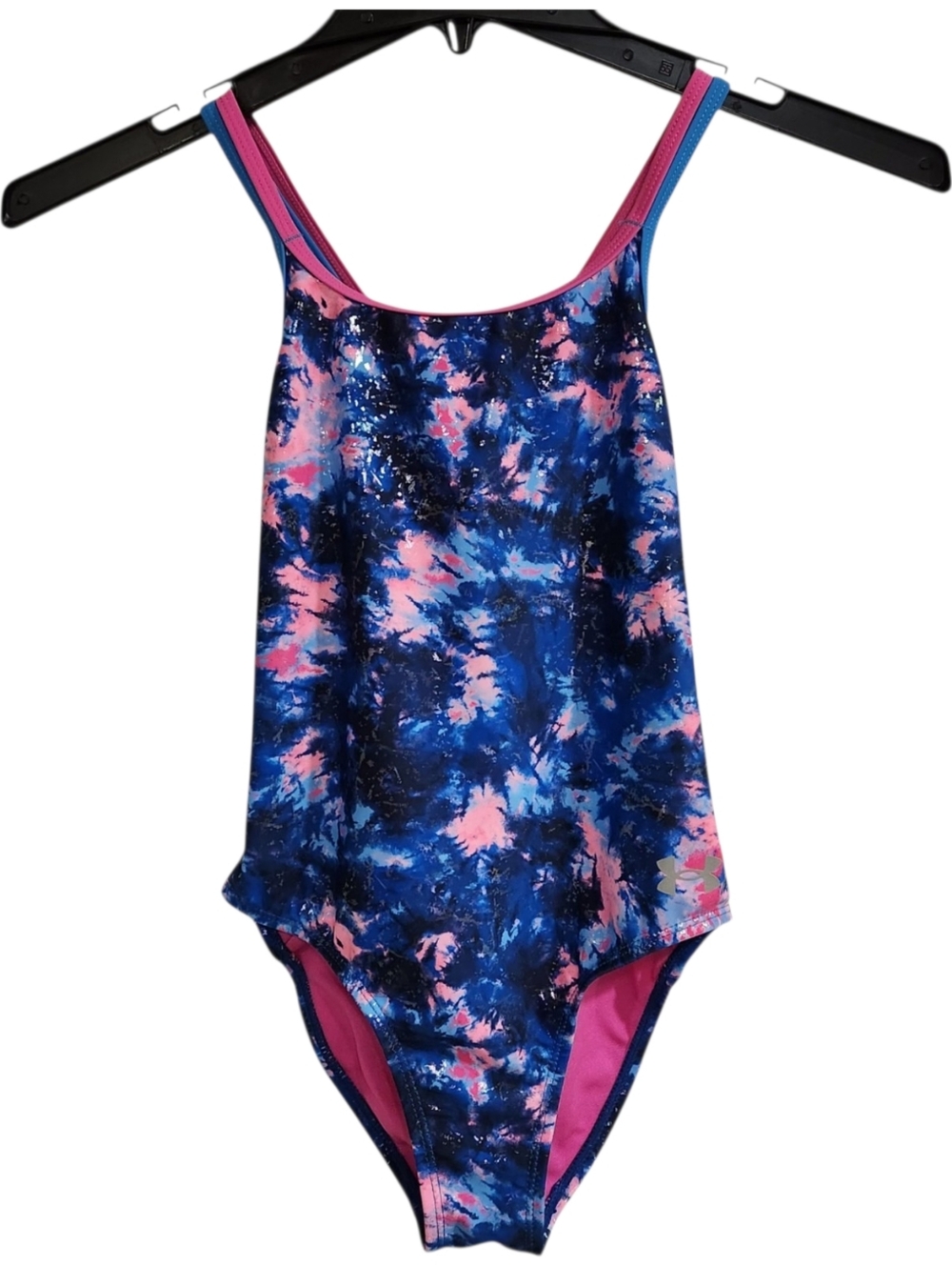 Under Armour Girls One Piece Swimsuit Size 10 Blue Pink Tie Dye Bathing Suit
